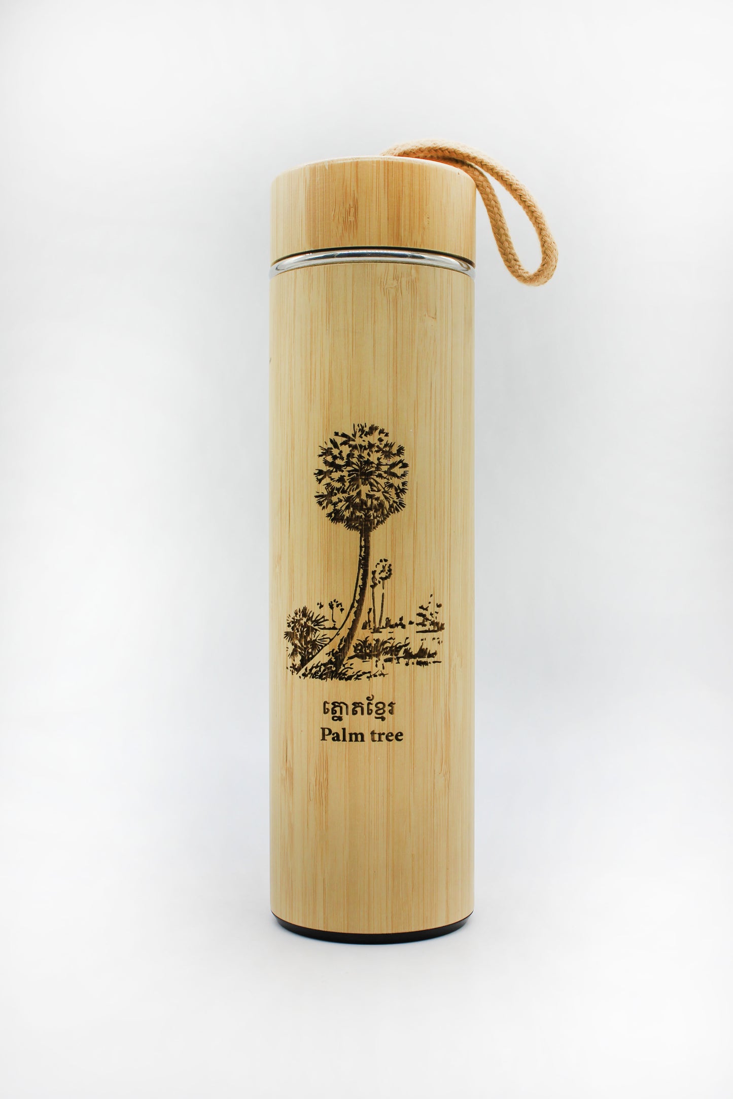 Drinking Bamboo Bottle Wood Cover With String