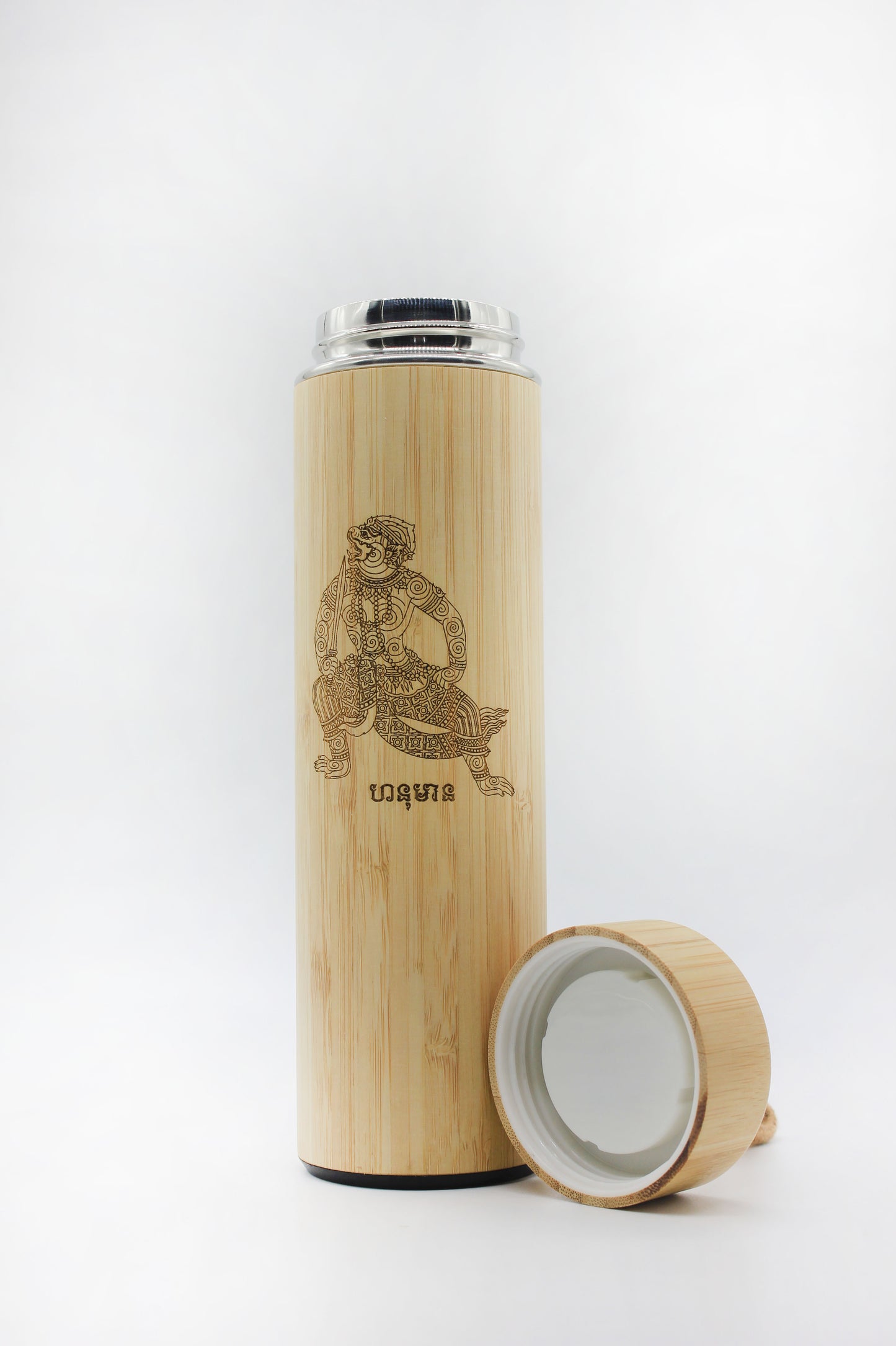 Drinking Bamboo Bottle Wood Cover With String