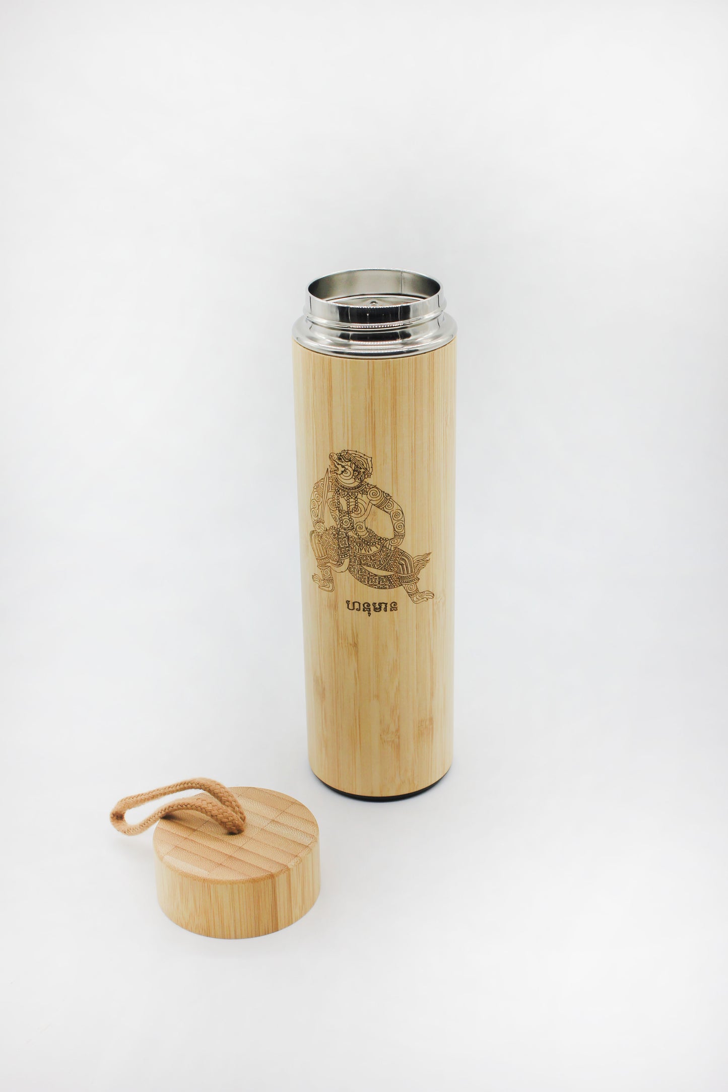 Drinking Bamboo Bottle Wood Cover With String